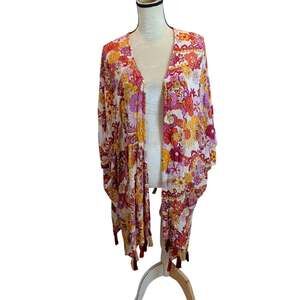 Angie Womens One Size Colorful Boho Hippie Open Front Kimono Gauzy Tassles